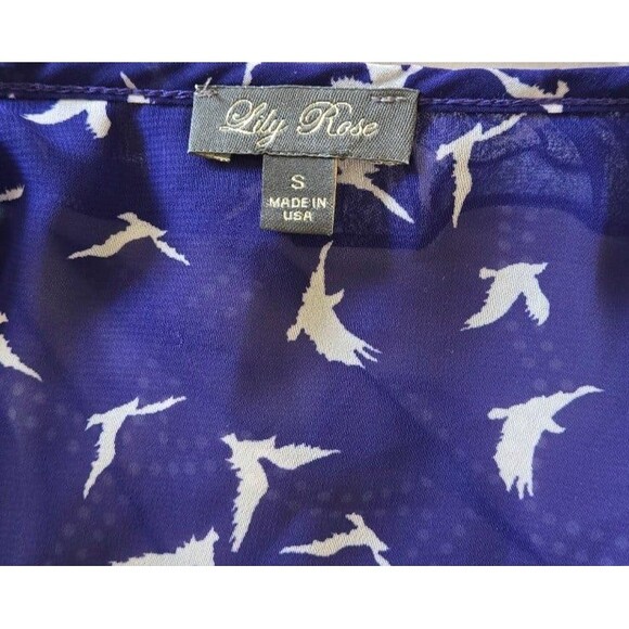 Lily Rose Blue Sheer Bird Blouse Size Small - Picture 4 of 4
